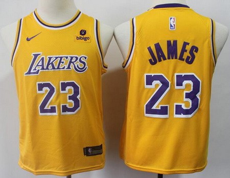 Youth Los Angeles Lakers #23 LeBron James Yellow Icon Sponsor Swingman Jersey