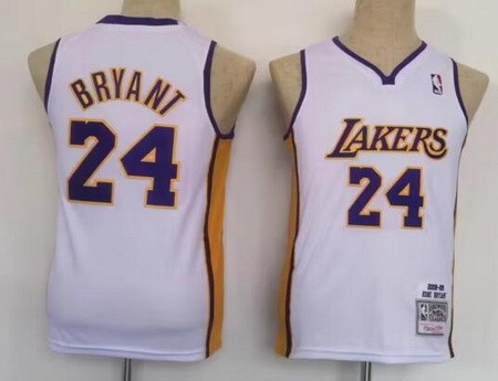 Youth Los Angeles Lakers #24 Kobe Bryant White 2008 Throwback Swingman Jersey