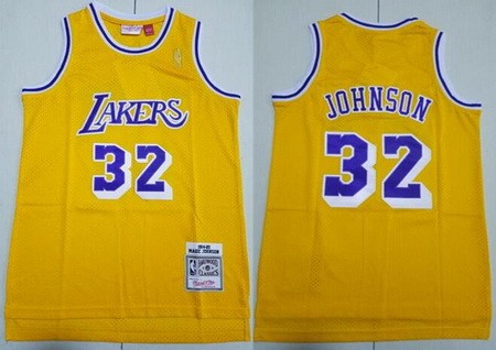 Youth Los Angeles Lakers #32 Magic Johnson Yellow 1984 Throwback Swingman Jersey