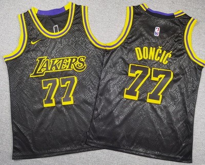 Youth Los Angeles Lakers #77 Luka Doncic Black City Swingman Jersey