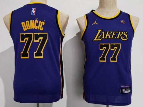 Youth Los Angeles Lakers #77 Luka Doncic Purple Statement Sponsor Swingman Jersey