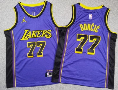 Youth Los Angeles Lakers #77 Luka Doncic Purple Statement Swingman Jersey