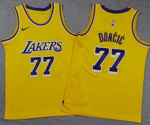 Youth Los Angeles Lakers #77 Luka Doncic Yellow Swingman Jersey