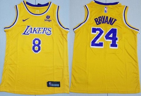 Youth Los Angeles Lakers #8#24 Kobe Bryant Yellow Icon Sponsor Swingman Jersey