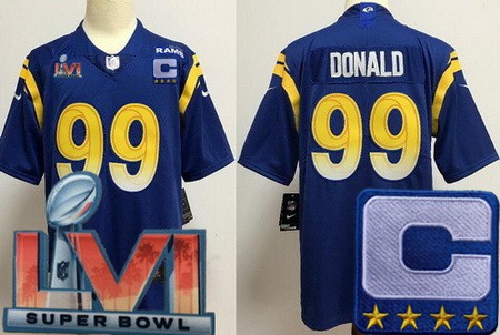 Youth Los Angeles Rams #99 Aaron Donald Limited Royal C Patch 2022 Super Bowl LVI Vapor Jersey