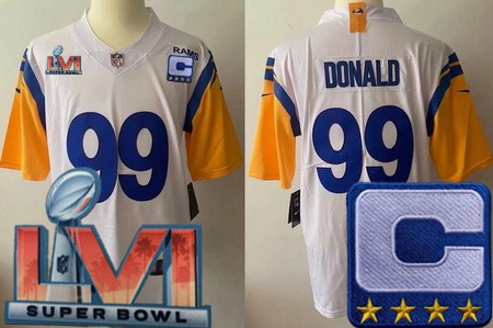 Youth Los Angeles Rams #99 Aaron Donald Limited White C Patch Alternate 2022 Super Bowl LVI Vapor Jersey
