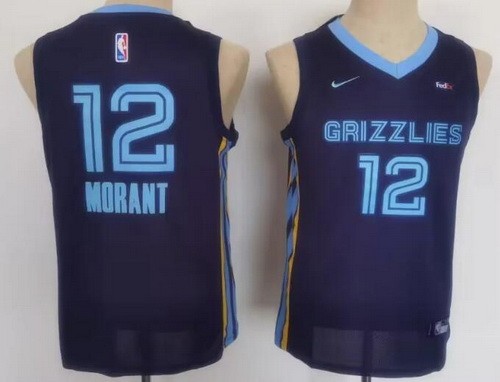 Youth Memphis Grizzlies #12 Ja Morant Navy Icon Sponsor Swingman Jersey
