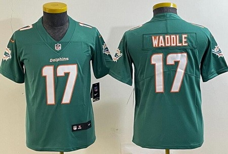 Youth Miami Dolphins #17 Jaylen Waddle Limited Aqua Vapor Jersey