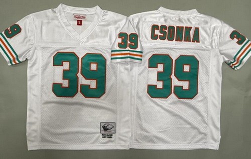 Youth Miami Dolphins #39 Larry Csonka White Throwback Jersey