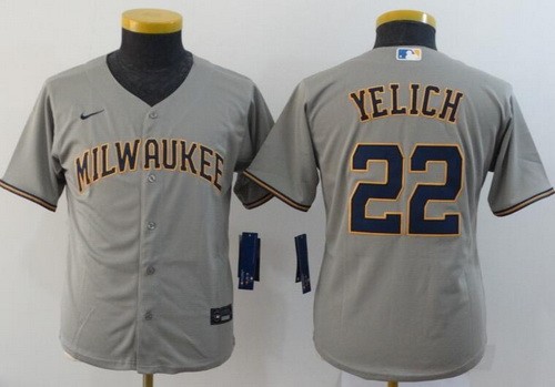 Youth Milwaukee Brewers #22 Christian Yelich Gray 2020 Cool Base Jersey