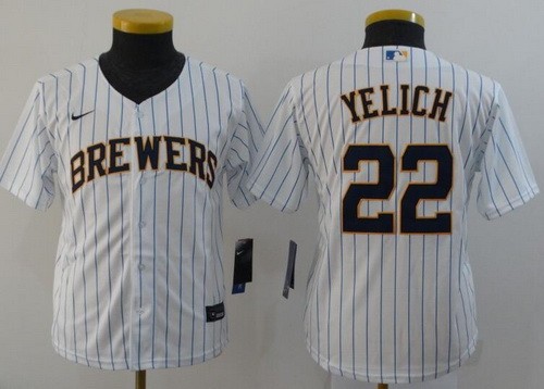 Youth Milwaukee Brewers #22 Christian Yelich White 2020 Cool Base Jersey