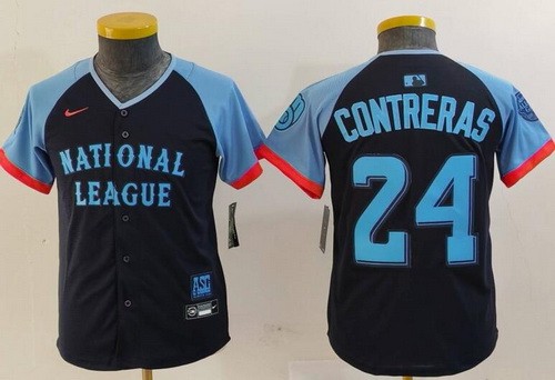 Youth Milwaukee Brewers #24 William Contreras Navy 2024 All Star Limited Jersey