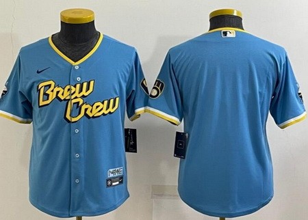 Youth Milwaukee Brewers Blank Powder Blue 2022 City Connect Cool Base Jersey