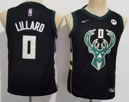 Youth Milwaukee Bucks #0 Damian Lillard Black Icon Sponsor Swingman Jersey
