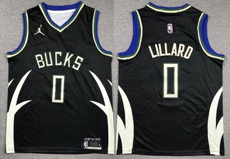 Youth Milwaukee Bucks #0 Damian Lillard Black Statement Icon Swingman Jersey
