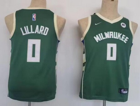 Youth Milwaukee Bucks #0 Damian Lillard Green Icon Sponsor Swingman Jersey