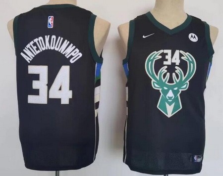 Youth Milwaukee Bucks #34 Giannis Antetokounmpo Black Icon Sponsor Swingman Jersey