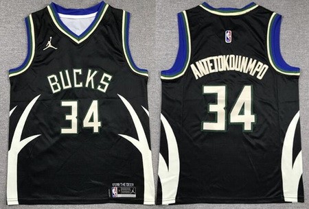 Youth Milwaukee Bucks #34 Giannis Antetokounmpo Black Statement Icon Swingman Jersey