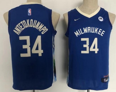 Youth Milwaukee Bucks #34 Giannis Antetokounmpo Blue 2022 City Icon Sponsor Swingman Jersey