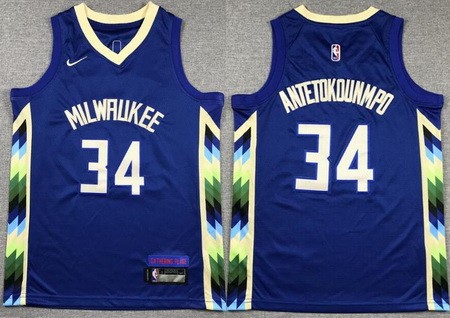 Youth Milwaukee Bucks #34 Giannis Antetokounmpo Blue 2022 City Icon Swingman Jersey