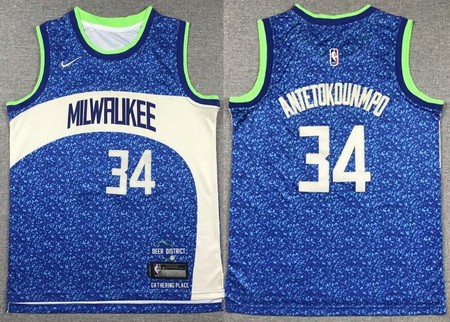 Youth Milwaukee Bucks #34 Giannis Antetokounmpo Blue 2023 City Icon Swingman Jersey
