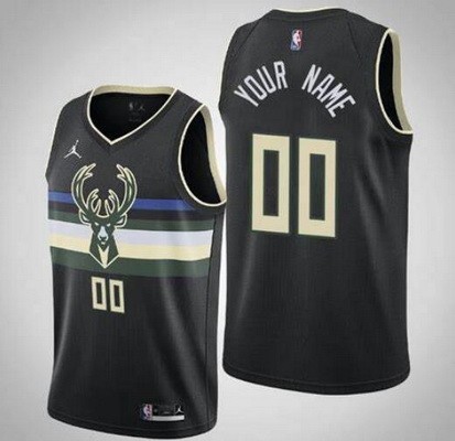 Youth Milwaukee Bucks Customized Black Statement Stitched Swingman Jersey