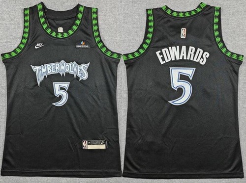 Youth Minnesota Timberwolves #5 Anthony Edwards Black Classic Sponsor Swingman Jersey