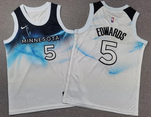Youth Minnesota Timberwolves #5 Anthony Edwards White 2024 City Swingman Jersey