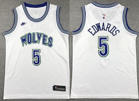 Youth Minnesota Timberwolves #5 Anthony Edwards White Classic Icon Swingman Jersey