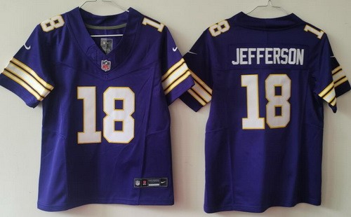 Youth Minnesota Vikings #18 Justin Jefferson Limited Purple Classic FUSE Vapor Jersey