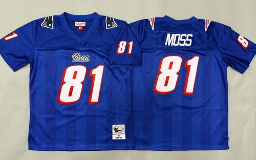 Youth New England Patriots #81 Randy Moss Blue Throwback Jersey