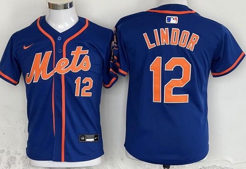Youth New York Mets #12 Francisco Lindor Blue Limited Jersey