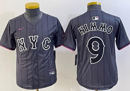 Youth New York Mets #9 Brandon Nimmo Gray 2024 City Connect Cool Base Jersey