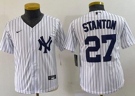 Youth New York Yankees #27 Mike Stanton White Player Name Cool Base Jersey