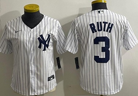 Youth New York Yankees #3 Babe Ruth White Player Name Cool Base Jersey