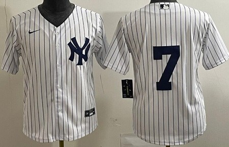Youth New York Yankees #7 Mickey Mantle White Cool Base Jersey