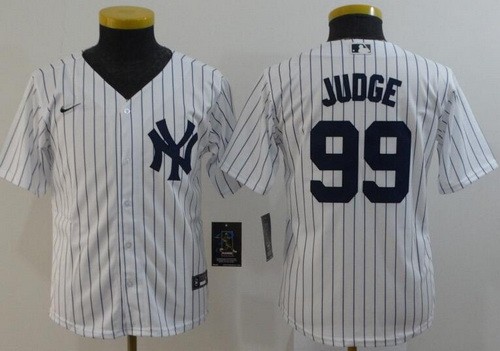 Youth New York Yankees #99 Aaron Judge White Player Name 2020 Cool Base Jersey
