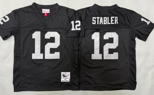 Youth Oakland Raiders #12 Kenny Stabler Black 1976 Throwback Jersey