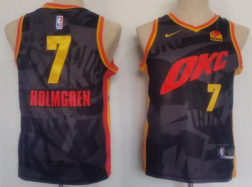 Youth Oklahoma City Thunder #7 Chet Holmgren Navy 2023 City Icon Sponsor Swingman Jersey