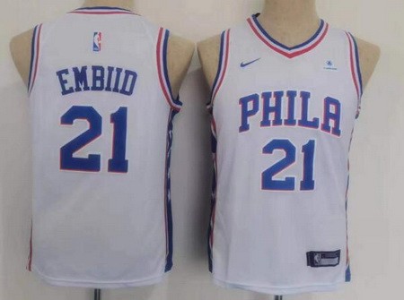 Youth Philadelphia 76ers #21 Joel Embiid White Icon Sponsor Swingman Jersey