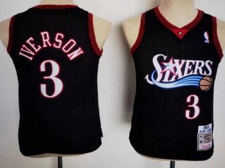 Youth Philadelphia 76ers #3 Allen Iverson Black Throwback Swingman Jersey