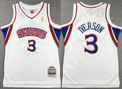 Youth Philadelphia 76ers #3 Allen Iverson White 1996 Throwback Swingman Jersey