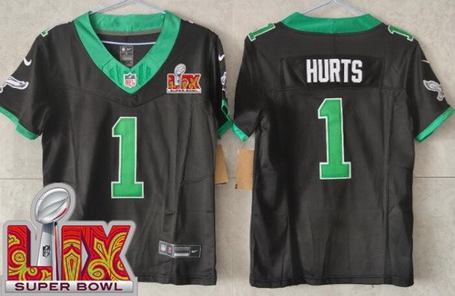 Youth Philadelphia Eagles #1 Jalen Hurts Limited Black Alternate Super Bowl LIX FUSE Vapor Jersey