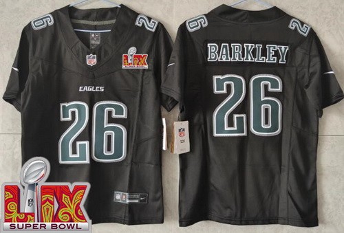 Youth Philadelphia Eagles #26 Saquon Barkley Limited Black Fashion Super Bowl LIX FUSE Vapor Jersey