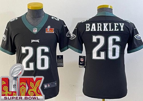 Youth Philadelphia Eagles #26 Saquon Barkley Limited Black Super Bowl LIX Vapor Jersey