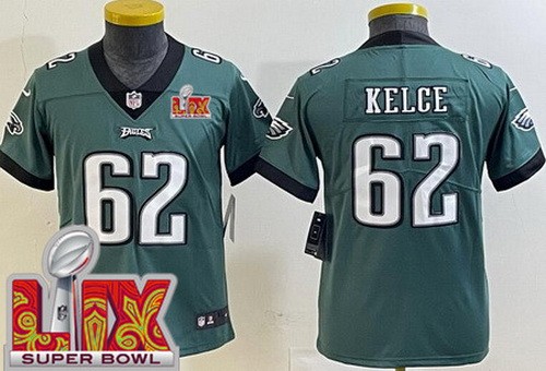 Youth Philadelphia Eagles #62 Jason Kelce Limited Green Super Bowl LIX Vapor Jersey
