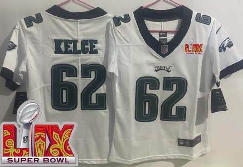Youth Philadelphia Eagles #62 Jason Kelce Limited White Super Bowl LIX Vapor Jersey