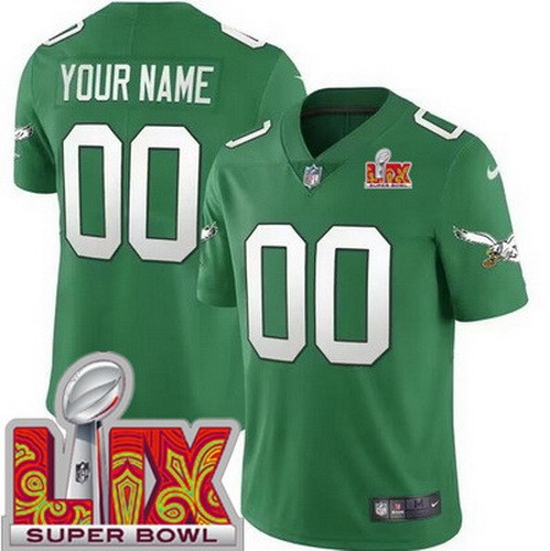 Youth Philadelphia Eagles Customized Limited Kelly Green Super Bowl LIX Vapor Jersey