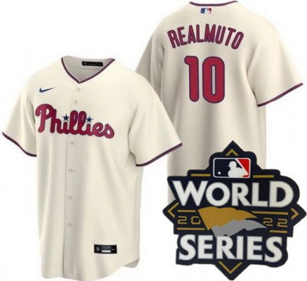 Youth Philadelphia Phillies #10 JT Realmuto Cream 2022 World Series Cool Base Jersey