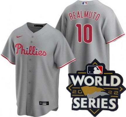 Youth Philadelphia Phillies #10 JT Realmuto Gray 2022 World Series Cool Base Jersey